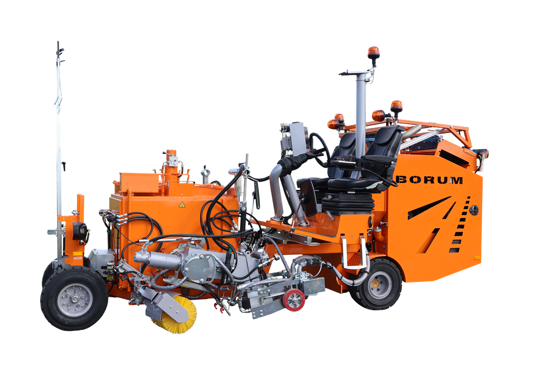 Compact and manoeuvrable self-propelled line marking machine.